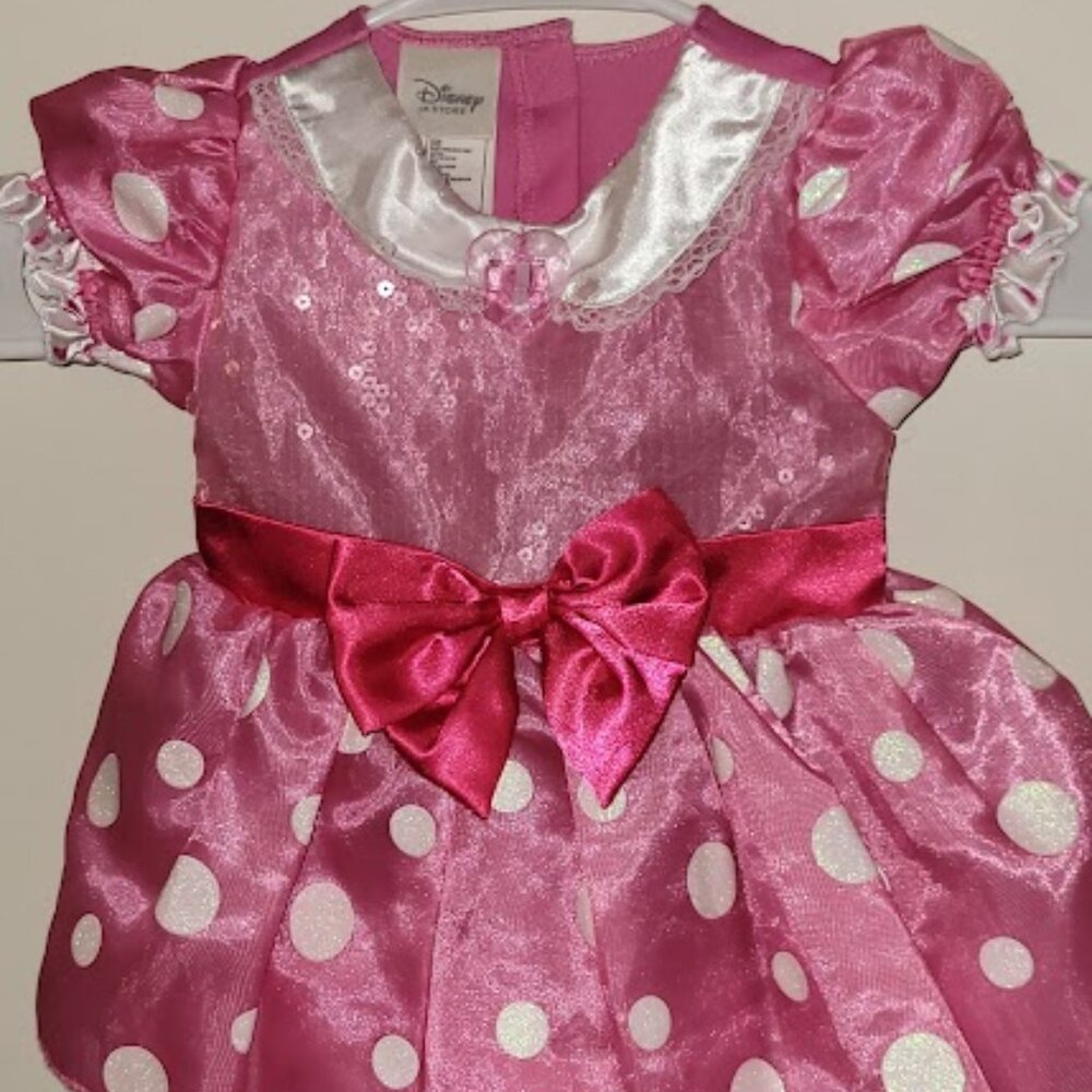 Baby Girl Disney Minnie Mouse Dress, Size 12-18 months, Pink/White Polka Dots